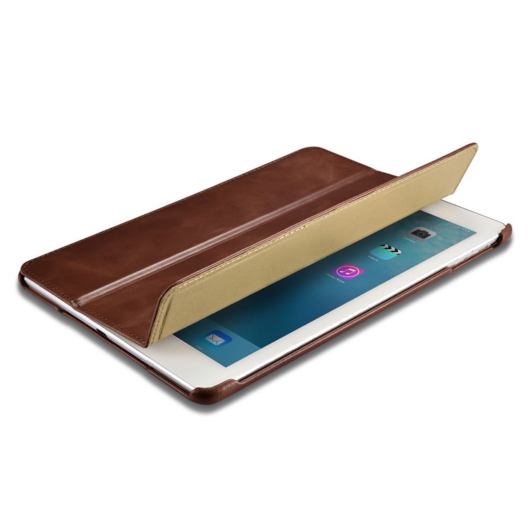 ICARER Cuero Genuino Tri-Doble Stand Shell para iPad 9.7-pulgada(2017) - marrón-13