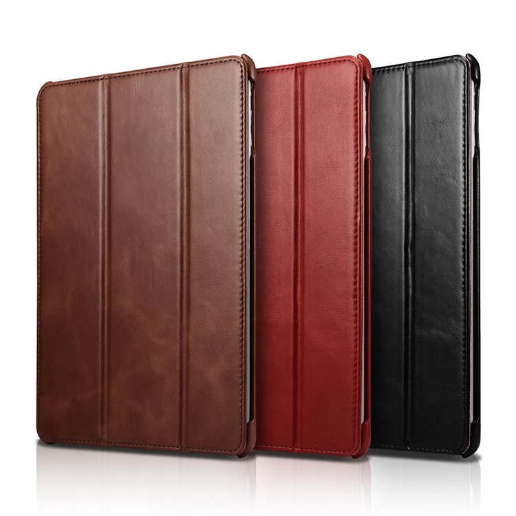 ICARER Cuero Genuino Tri-Doble Stand Shell para iPad 9.7-pulgada(2017) - marrón-17