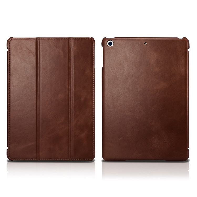 ICARER Cuero Genuino Tri-Doble Stand Shell para iPad 9.7-pulgada(2017) - marrón-2