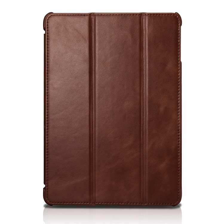 ICARER Cuero Genuino Tri-Doble Stand Shell para iPad 9.7-pulgada(2017) - marrón-4