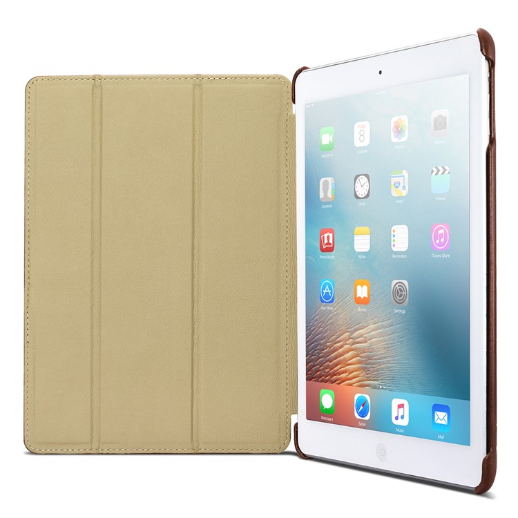 ICARER Cuero Genuino Tri-Doble Stand Shell para iPad 9.7-pulgada(2017) - marrón-6