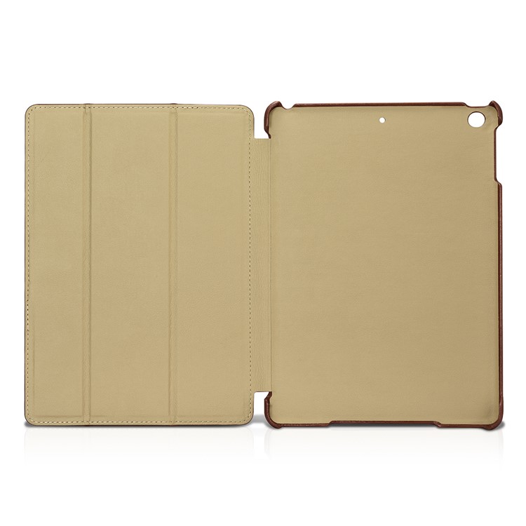 ICARER Cuero Genuino Tri-Doble Stand Shell para iPad 9.7-pulgada(2017) - marrón-7