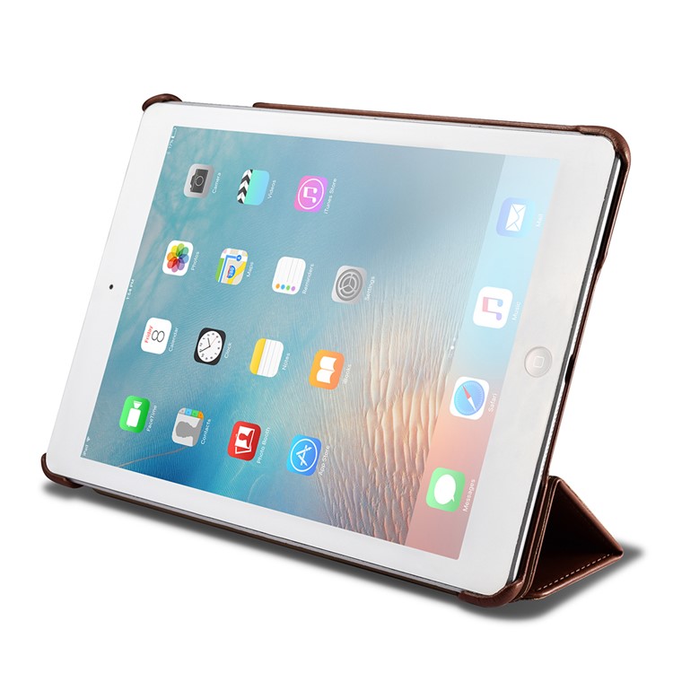 ICARER Cuero Genuino Tri-Doble Stand Shell para iPad 9.7-pulgada(2017) - marrón-9