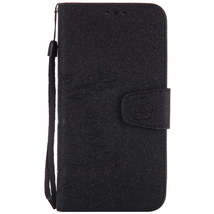 Removable 2-in-1 Imprint Glittery Powder Leather Wallet Stand Phone Case with Strap for Samsung Galaxy S8 G950 - Black-1