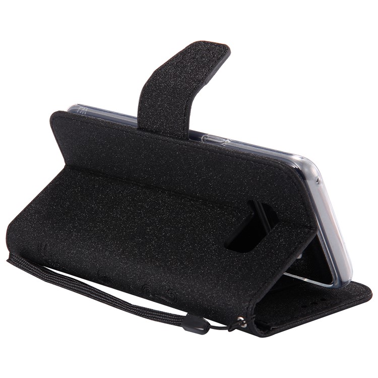 Removable 2-in-1 Imprint Glittery Powder Leather Wallet Stand Phone Case with Strap for Samsung Galaxy S8 G950 - Black-11