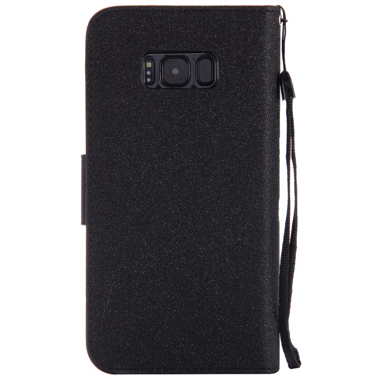 Removable 2-in-1 Imprint Glittery Powder Leather Wallet Stand Phone Case with Strap for Samsung Galaxy S8 G950 - Black-2