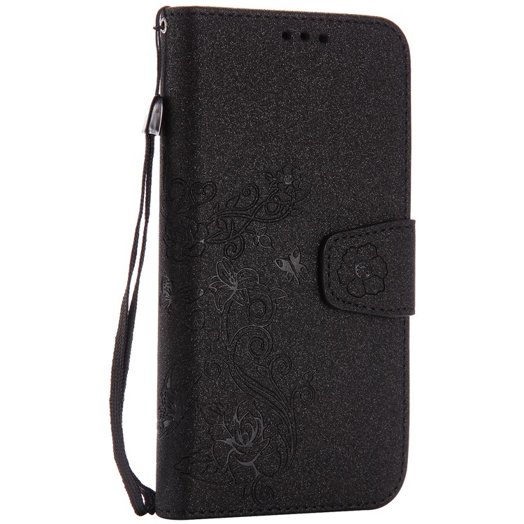 Removable 2-in-1 Imprint Glittery Powder Leather Wallet Stand Phone Case with Strap for Samsung Galaxy S8 G950 - Black-4