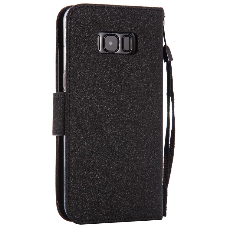 Removable 2-in-1 Imprint Glittery Powder Leather Wallet Stand Phone Case with Strap for Samsung Galaxy S8 G950 - Black-5