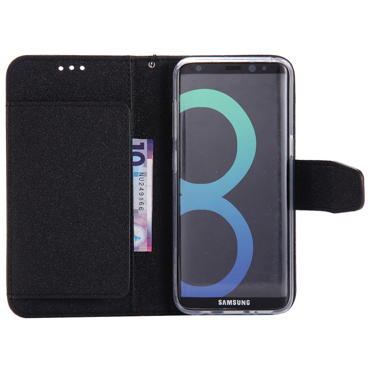 Removable 2-in-1 Imprint Glittery Powder Leather Wallet Stand Phone Case with Strap for Samsung Galaxy S8 G950 - Black-6