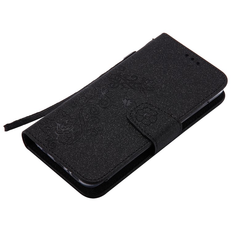 Removable 2-in-1 Imprint Glittery Powder Leather Wallet Stand Phone Case with Strap for Samsung Galaxy S8 G950 - Black-7
