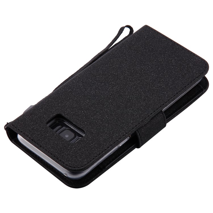 Removable 2-in-1 Imprint Glittery Powder Leather Wallet Stand Phone Case with Strap for Samsung Galaxy S8 G950 - Black-8