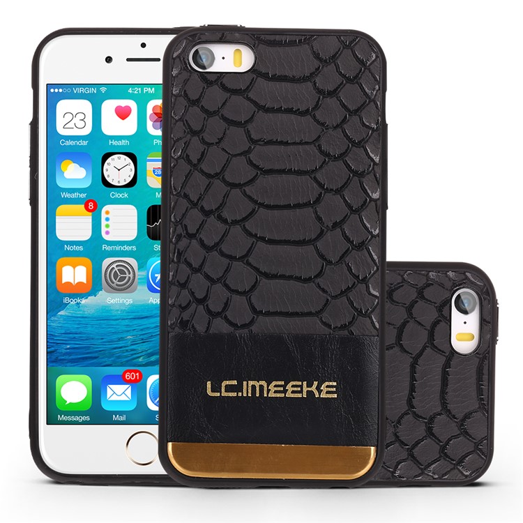 LC.IMEEKE Crocodile Texture PU Leather Coated TPU Mobile Back Case for iPhone SE - Black-1