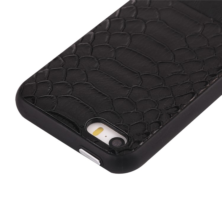 LC.IMEEKE Crocodile Texture PU Leather Coated TPU Mobile Back Case for iPhone SE - Black-4