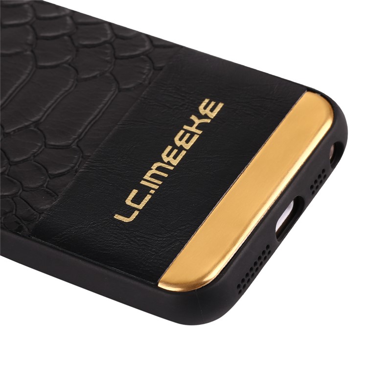 LC.IMEEKE Crocodile Texture PU Leather Coated TPU Mobile Back Case for iPhone SE - Black-5