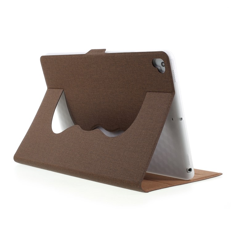

Magnetic 360-degree Rotary Stand Protective Jeans Cloth Leather Cover for iPad 9.7 (2018) / 9.7 (2017) - Brown