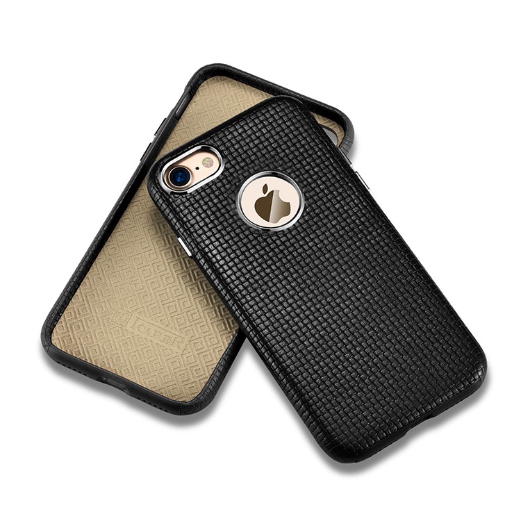 ICARER Woven Pattern Cowhide Leather Coated TPU Case for iPhone 7 4.7 inch - Black-2