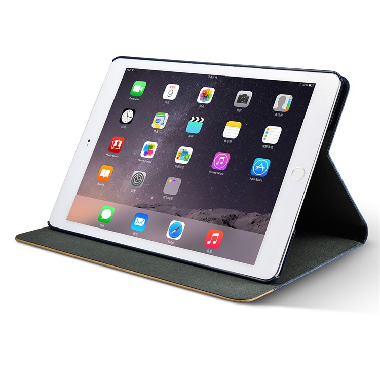 XOOMZ Cloth Texture PU Leather Case Cover with Stand for iPad Air 2 - Blue-3