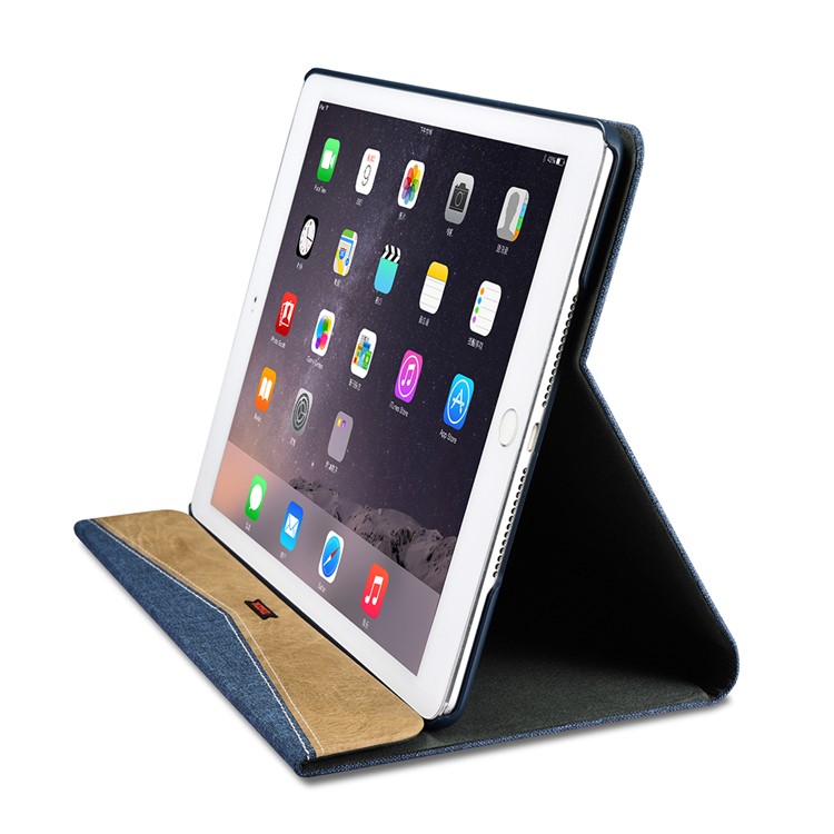 XOOMZ Cloth Texture PU Leather Case Cover with Stand for iPad Air 2 - Blue-5