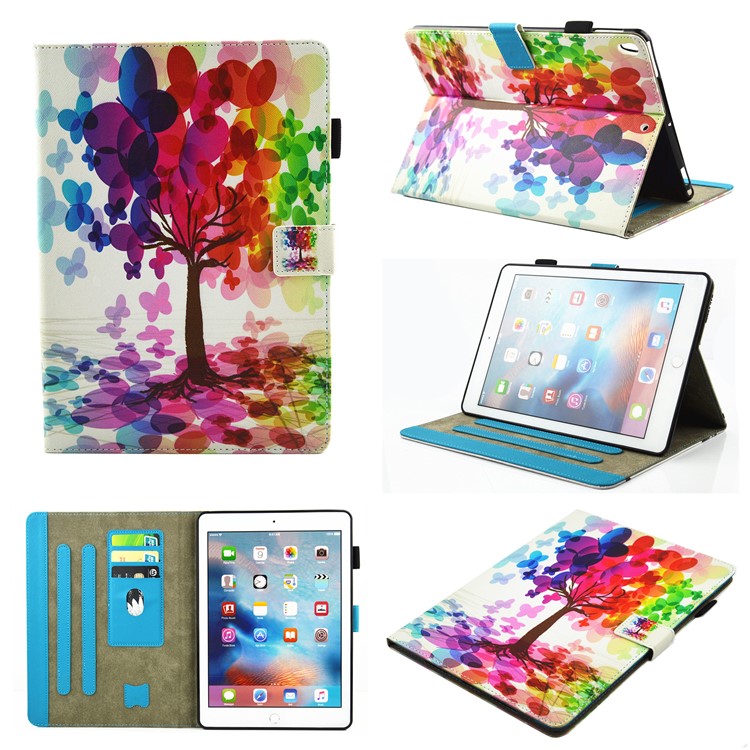 Pattern Printing PU Leather Card Holder Stand Case for iPad Pro 10.5-inch (2017) - Colorful Tree-1