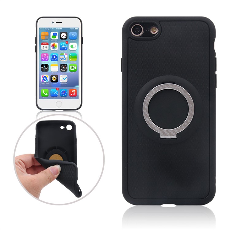Finger Ring Kickstand Soft TPU Matte Shell for iPhone 7 - Silver-1