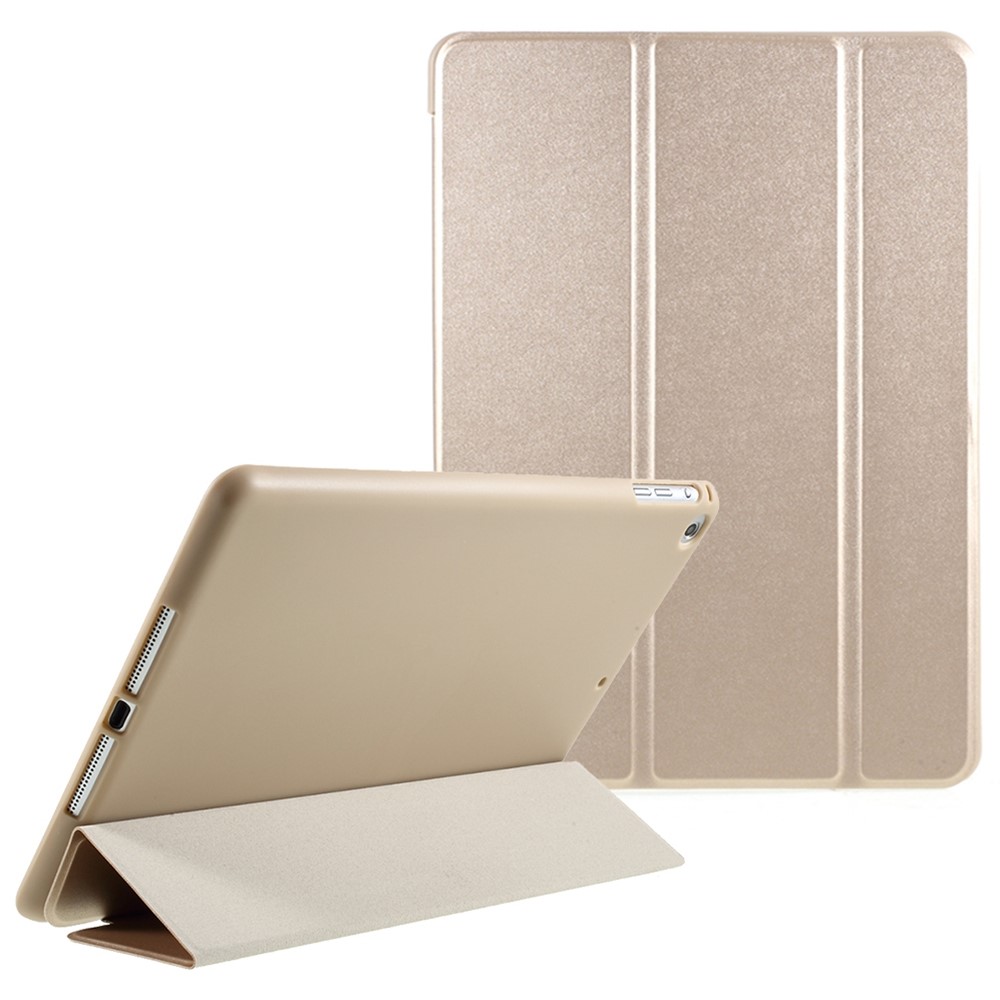 For iPad 9.7 (2018) / 9.7 (2017) Tri-fold Stand Leather Cover case Accessory - Gold-1
