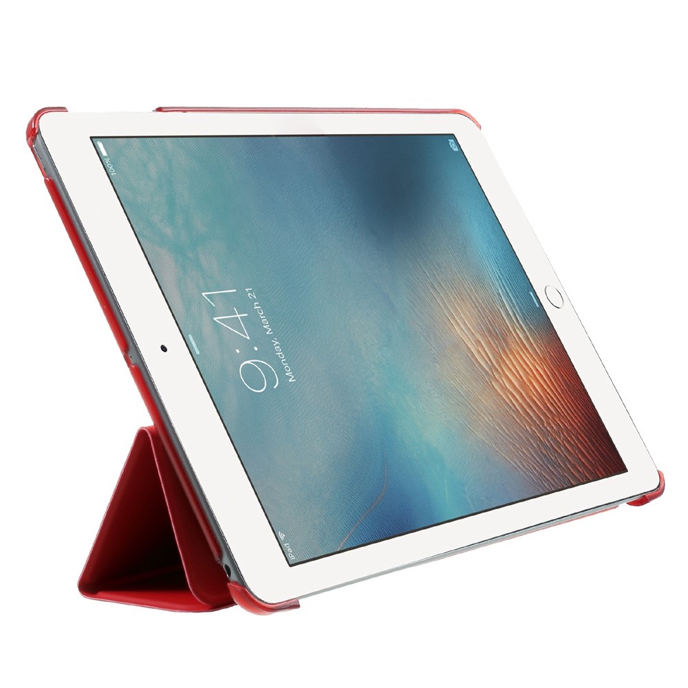 Para IPad 9.7 (2018) / 9.7 (2017) Tri-Fold Stand PU Cuero + PC Case Accesorio - Rojo