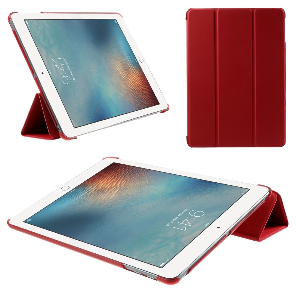 Für IPad 9.7 (2018) / 9.7 (2017) Tri-Fold-Stand-PU-Leder + PC-Gehäusezubehör - Rot