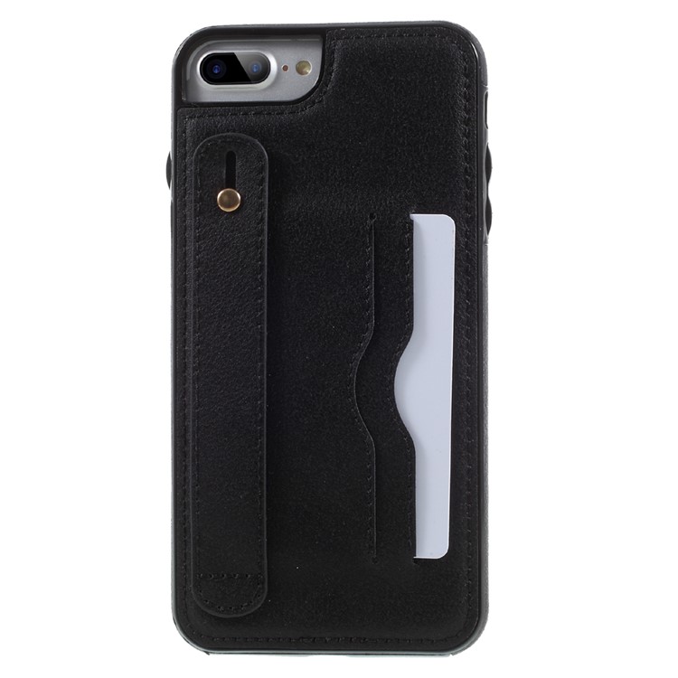 For iPhone 7 Plus 5.5 inch Card Holder PU Leather Coated Soft TPU Case with Handle Strap - Black-2