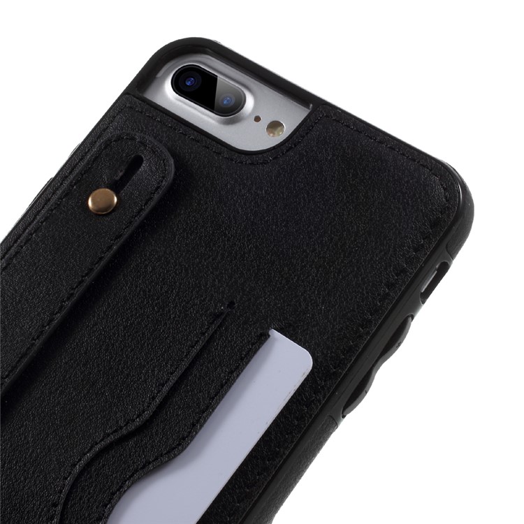 For iPhone 7 Plus 5.5 inch Card Holder PU Leather Coated Soft TPU Case with Handle Strap - Black-3