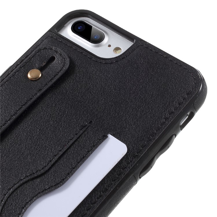 For iPhone 7 Plus 5.5 inch Card Holder PU Leather Coated Soft TPU Case with Handle Strap - Black-4