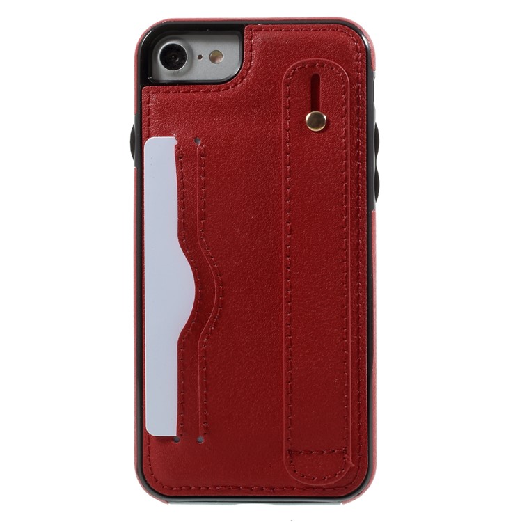 Card Holder PU Leather Coated Soft TPU Case with Handle Strap for iPhone 7 4.7 inch - Red-3