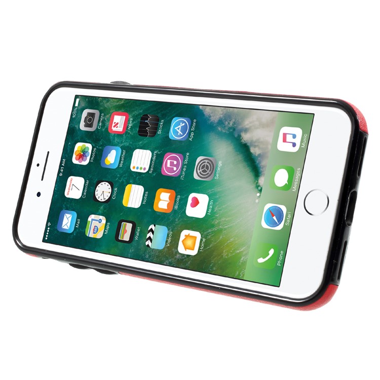 Card Holder PU Leather Coated Soft TPU Case with Handle Strap for iPhone 7 4.7 inch - Red-4