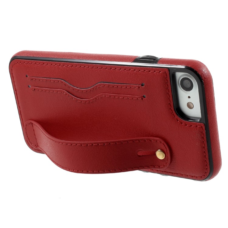 Card Holder PU Leather Coated Soft TPU Case with Handle Strap for iPhone 7 4.7 inch - Red-5
