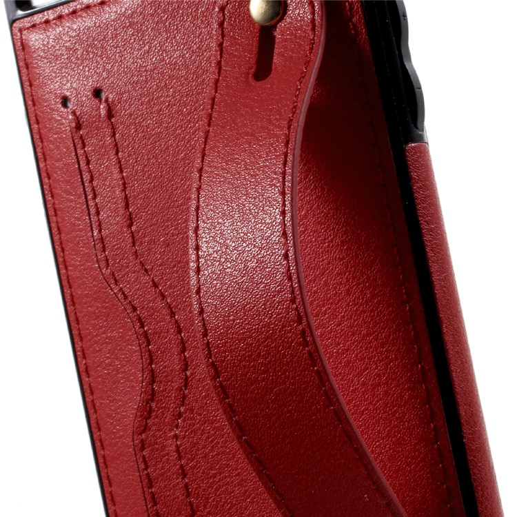 Card Holder PU Leather Coated Soft TPU Case with Handle Strap for iPhone 7 4.7 inch - Red-6