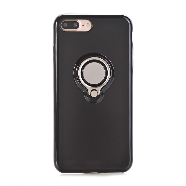 360 Degree Rotary Finger Ring Kickstand Soft TPU Back Case for iPhone7 Plus - Black-2