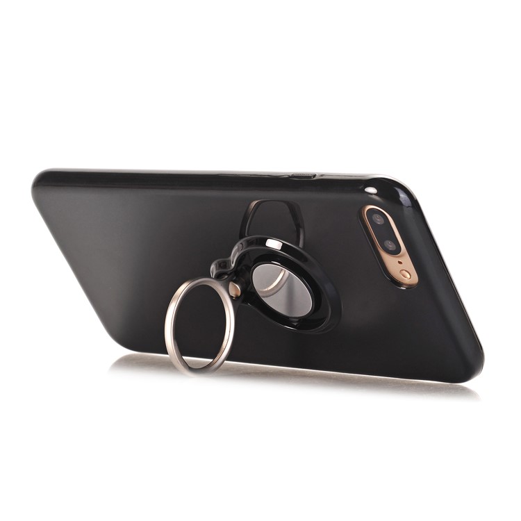 360 Degree Rotary Finger Ring Kickstand Soft TPU Back Case for iPhone7 Plus - Black-4