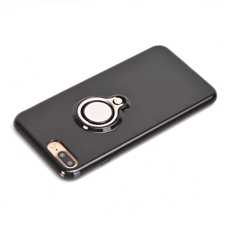 360 Degree Rotary Finger Ring Kickstand Soft TPU Back Case for iPhone7 Plus - Black-6