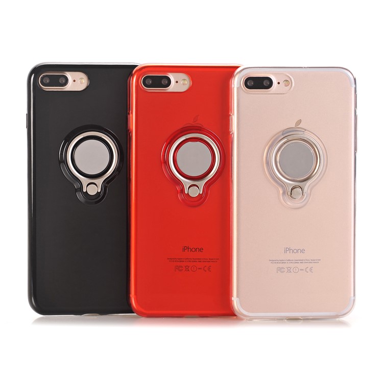 360 Degree Rotary Finger Ring Kickstand Soft TPU Back Case for iPhone7 Plus - Black-7