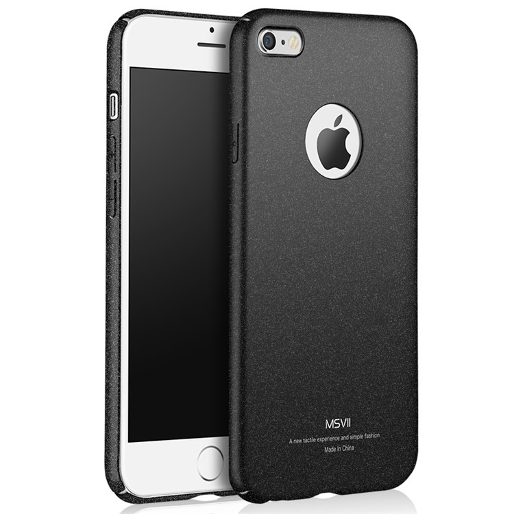 MSVII Ultra-thin Matte Anti-shock Plastic Phone Case with Finger Ring Holder for iPhone 6 / 6s - Black-1