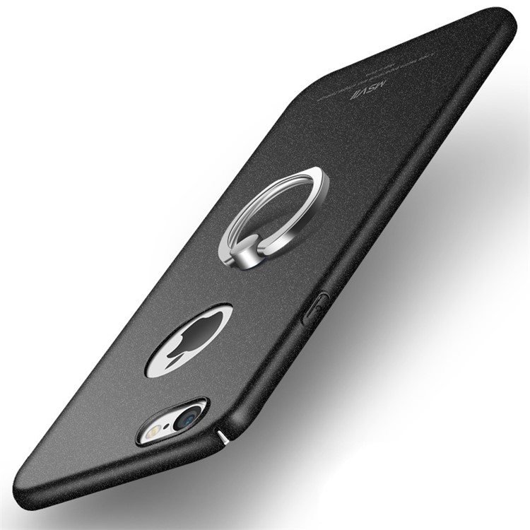 MSVII Ultra-thin Matte Anti-shock Plastic Phone Case with Finger Ring Holder for iPhone 6 6s - Black-2