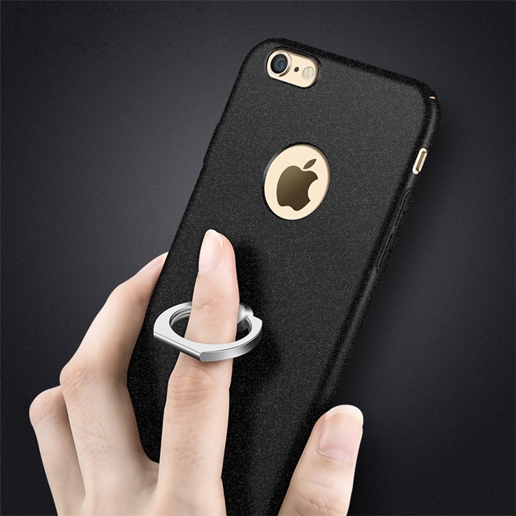 MSVII Ultra-thin Matte Anti-shock Plastic Phone Case with Finger Ring Holder for iPhone 6 6s - Black-3
