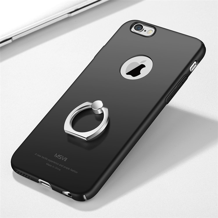 MSVII Ultra-thin Protective Hard Plastic Phone Case with Finger Ring Holder for iPhone 6 / 6s Plus - Black-2