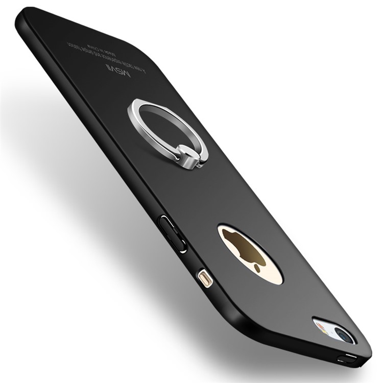 MSVII Ultra-thin Anti-shock Ring Kickstand Hard Mobile Phone Case for iPhone SE/5S/5 - Black-2