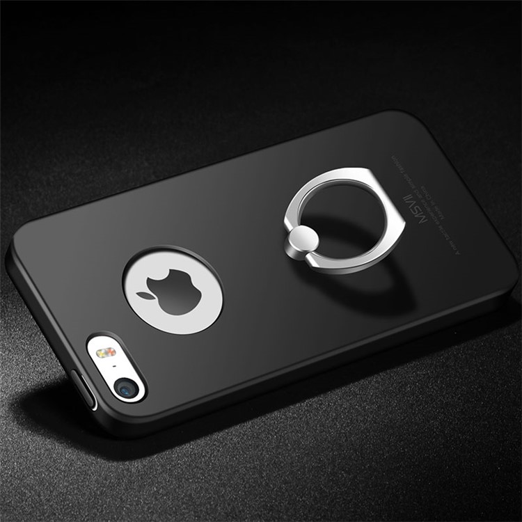 MSVII Ultra-thin Anti-shock Ring Kickstand Hard Mobile Phone Case for iPhone SE/5S/5 - Black-3