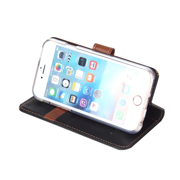 MOLAN CANO Splicing Contrast Color Leather Wallet Stand Phone Case for iPhone 6s 6 4.7 inch - Brown-3