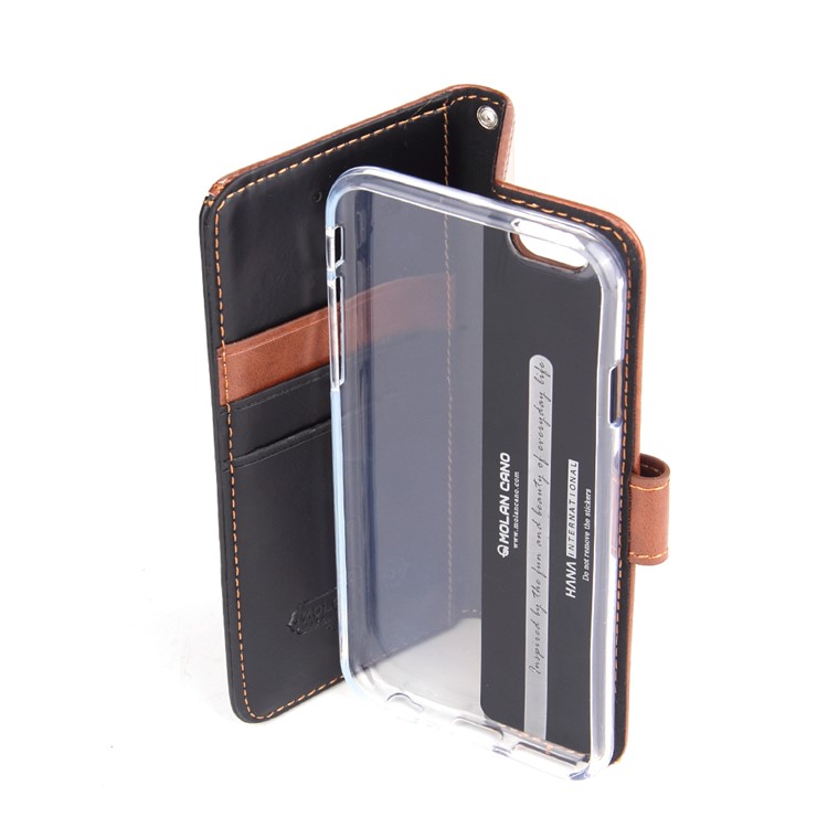MOLAN CANO Splicing Contrast Color Leather Wallet Stand Phone Case for iPhone 6s 6 4.7 inch - Brown-5