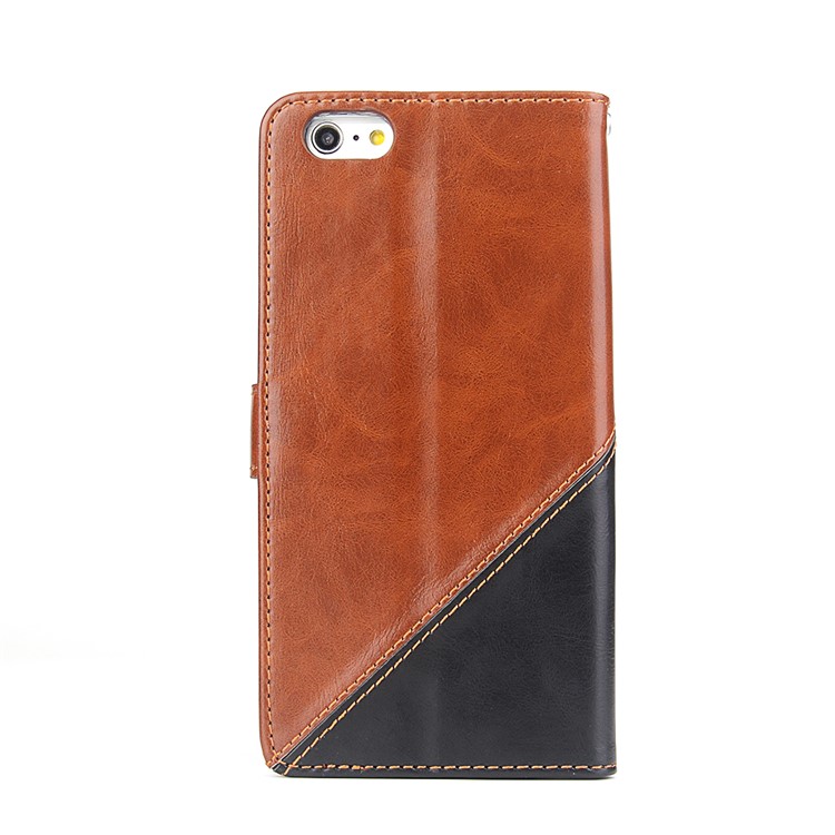 MOLAN CANO Wallet Stand Leather Splicing Two-tone Phone Cover for iPhone 6s Plus / 6 Plus - Brown-2