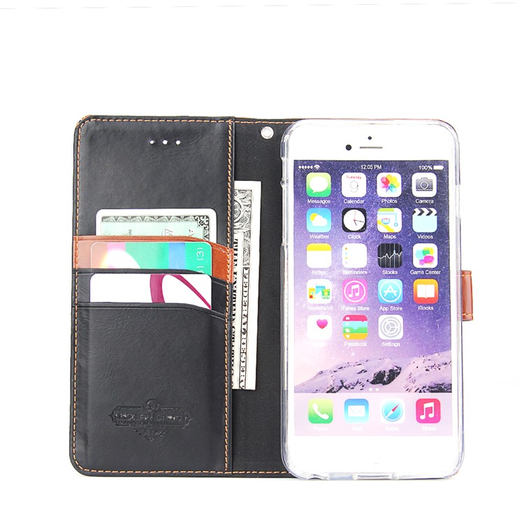 MOLAN CANO Wallet Stand Leather Splicing Two-tone Phone Cover for iPhone 6s Plus / 6 Plus - Brown-3