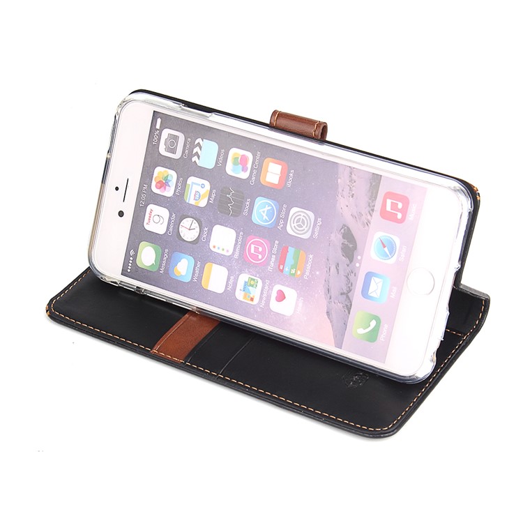 MOLAN CANO Wallet Stand Leather Splicing Two-tone Phone Cover for iPhone 6s Plus / 6 Plus - Brown-4