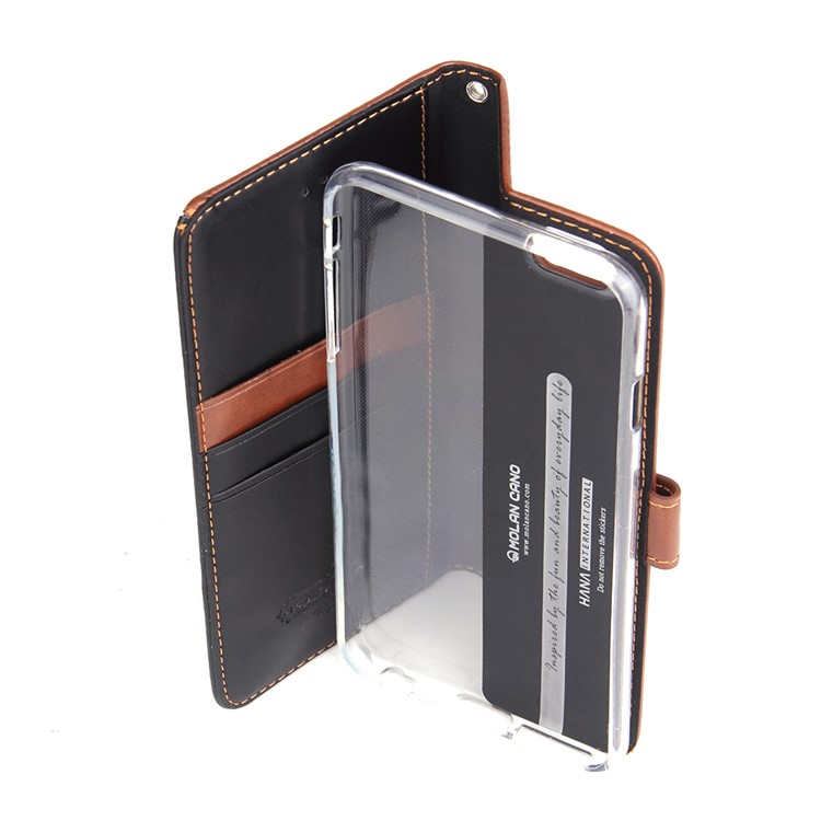 MOLAN CANO Wallet Stand Leather Splicing Two-tone Phone Cover for iPhone 6s Plus / 6 Plus - Brown-5
